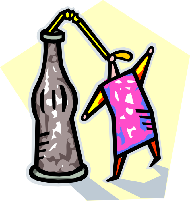 Vector Illustration of Drinking from Large Bottle of Soda Pop Soft Drink with Straw