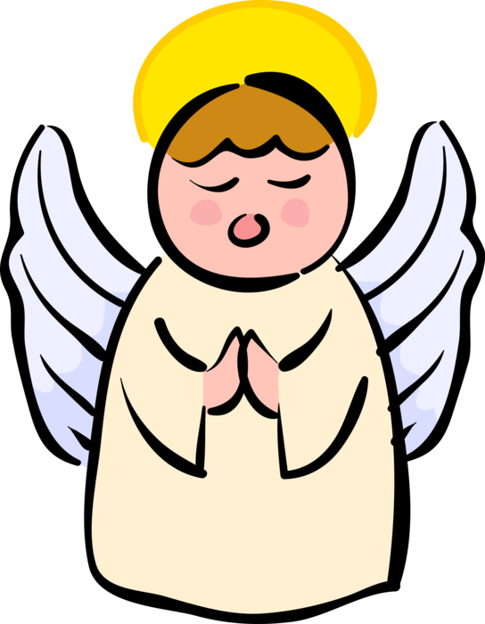 Vector Illustration of Spiritual Angel with Wings and Halo Prays