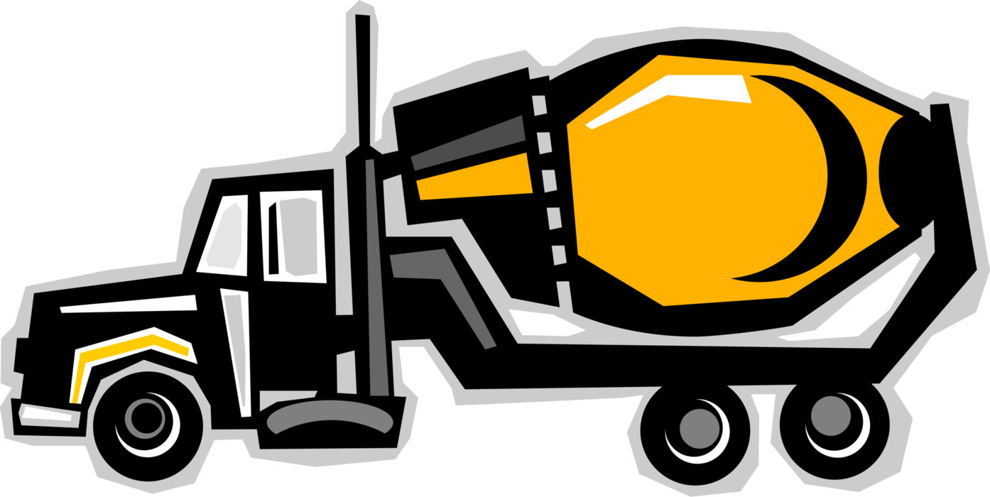 Vector Illustration of Construction Industry Heavy Machinery Equipment Concrete Cement Mixer Truck