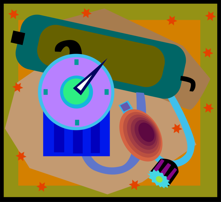 Vector Illustration of Blood Pressure Gauge Aneroid Sphygmomanometer with Cuff Measures Arterial Pressure in Systemic Circulation