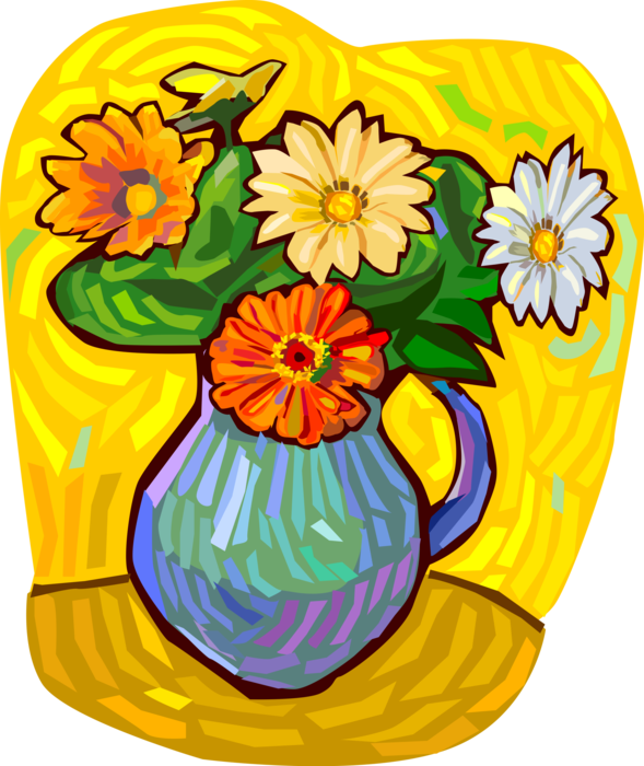 Vector Illustration of Ceramic Vase with Cut Flowers