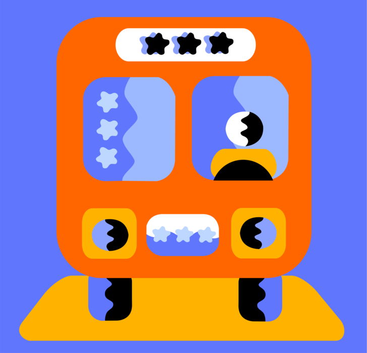 Vector Illustration of Public Urban Transportation City Bus Vehicle Carries Passengers and Commuters