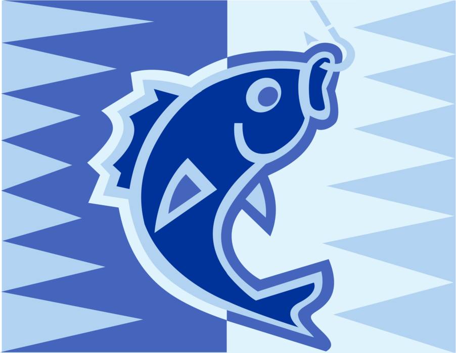 Vector Illustration of Fishing Barbed Hook with Fish Hooked
