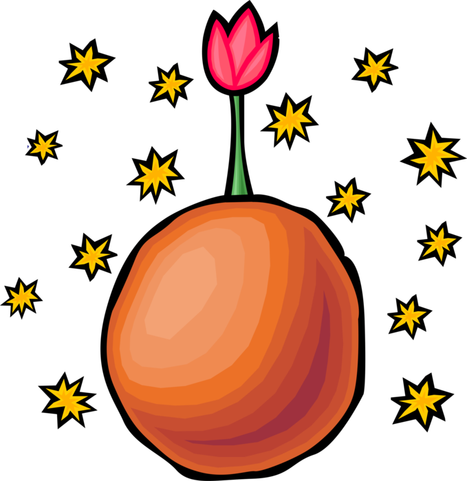 Vector Illustration of Bulbous Plant Tulip Flowers Growing Alone on Barren Planet