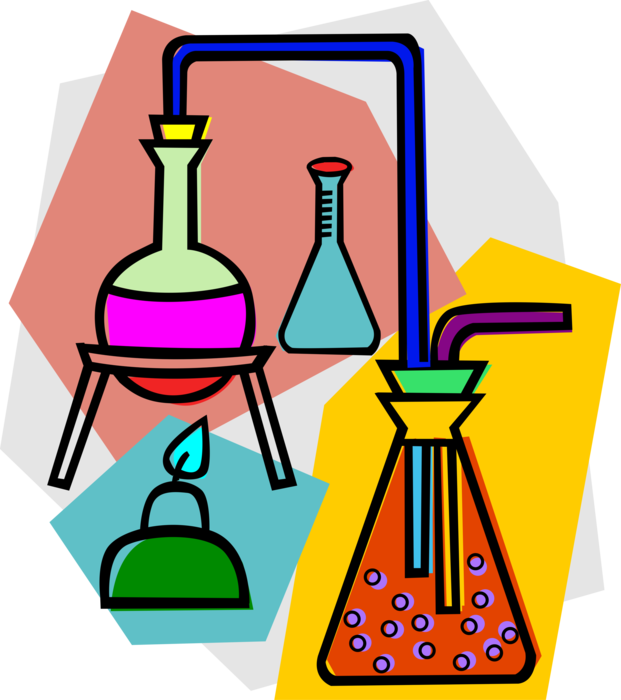 Vector Illustration of School Science Chemistry Class with Glassware Beakers and Flasks