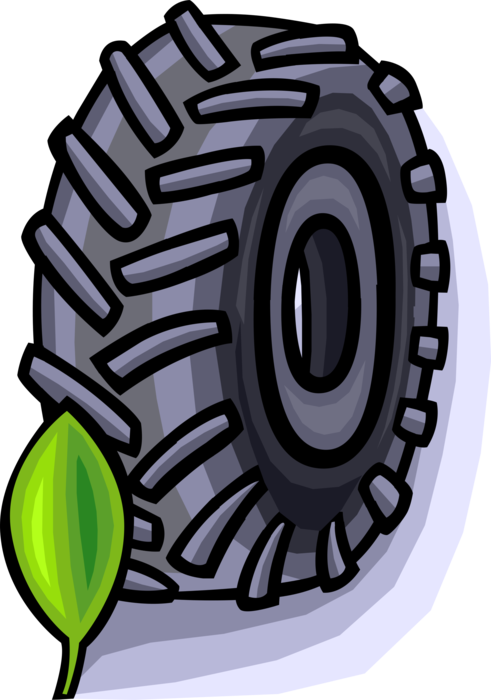 Vector Illustration of Industrial Manufacturing Rubber Tractor Tire and Environmental Green Leaf