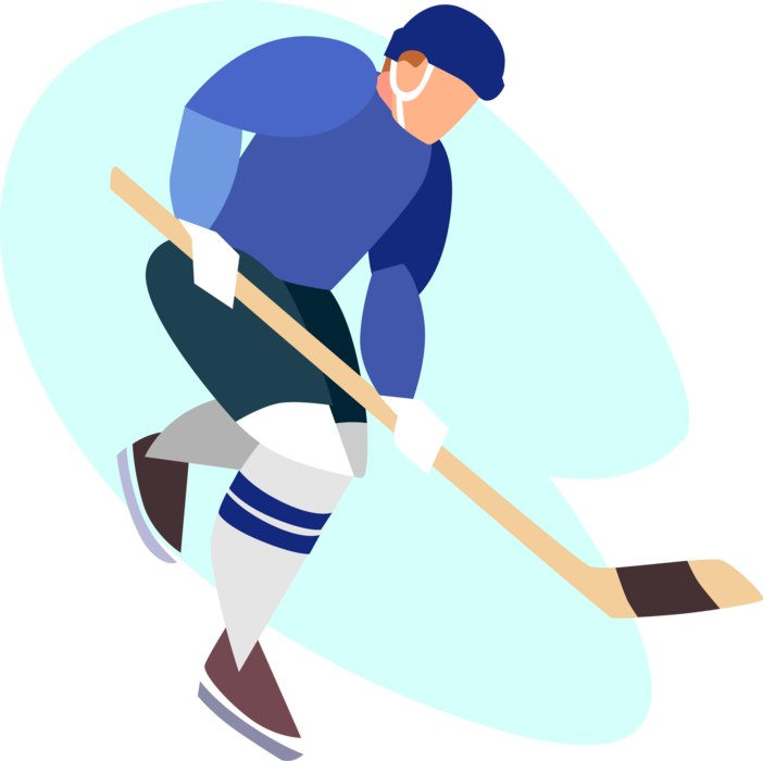 Vector Illustration of Sport of Ice Hockey Player Skates Hard with Stick and Puck