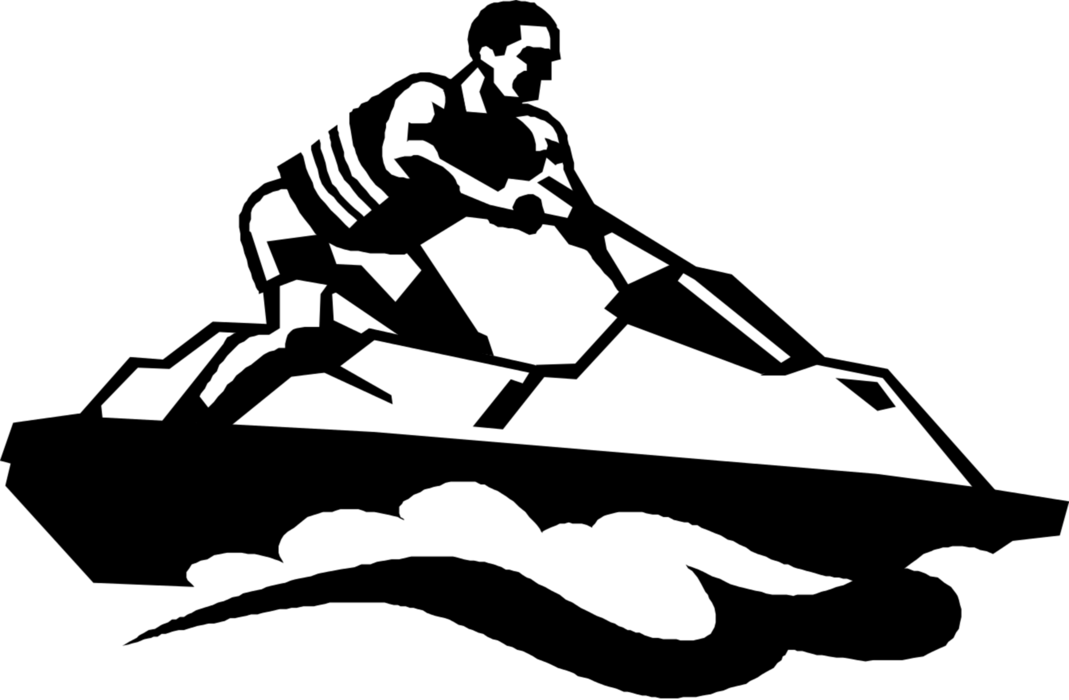 Vector Illustration of Water Sports Jet Skier on Sea-Doo Jet Ski Watercraft