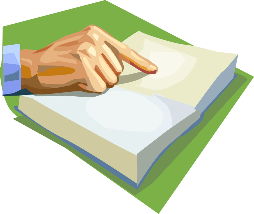 Vector Illustration of Hand with Finger Pointing while Reading Book