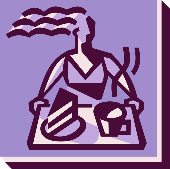 Vector Illustration of Restaurant Maître d'hôtel Waitress with Food Serving Tray