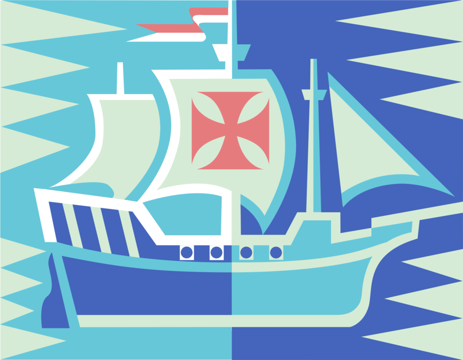 Vector Illustration of 15th Century Sailboat Sailing Vessel Ship of Discovery and Exploration Under Sail on High Seas
