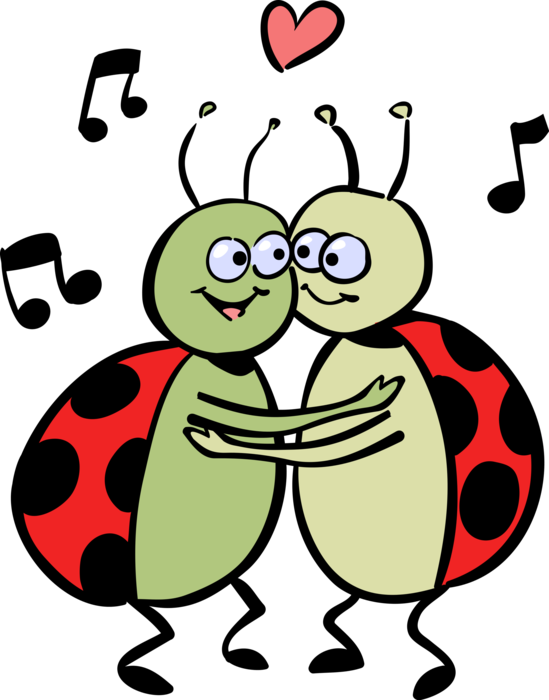 Vector Illustration of Coccinellidae Beetle Red Ladybugs in Love Hug and Embrace