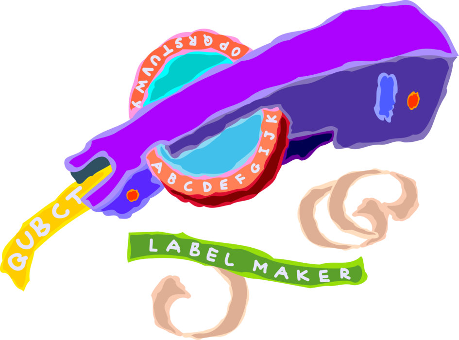 Vector Illustration of Handheld Label Maker Machine Prints Self-Adhesive Labels