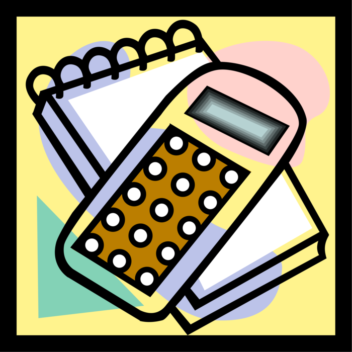 Vector Illustration of Calculator Portable Electronic Device Performs Basic Operations of Mathematics, Pad