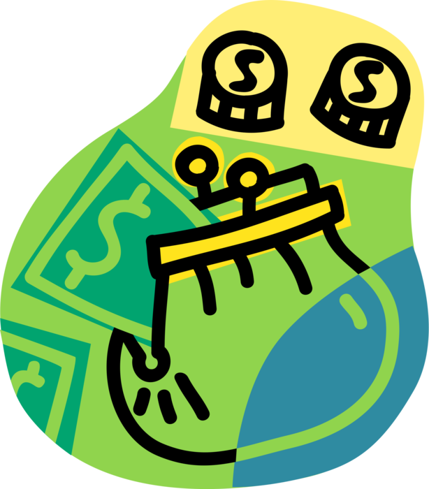 Vector Illustration of Purse with Cash Money Dollars and Coins
