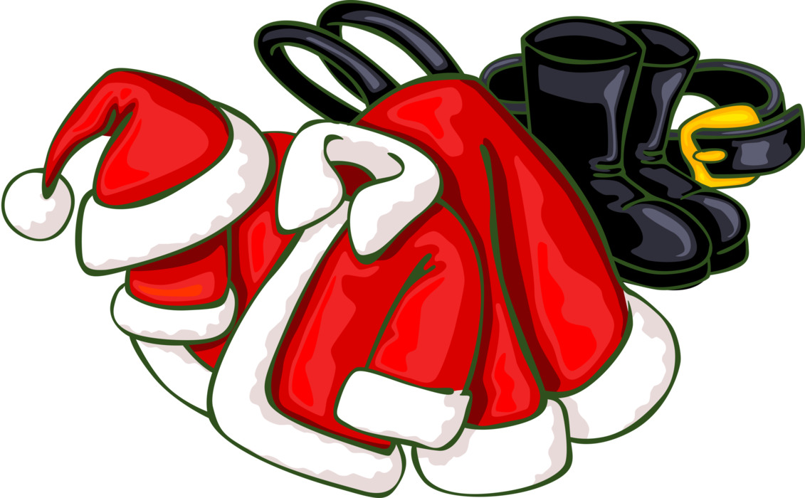 Vector Illustration of Santa Claus Suits, Boots, and Belt