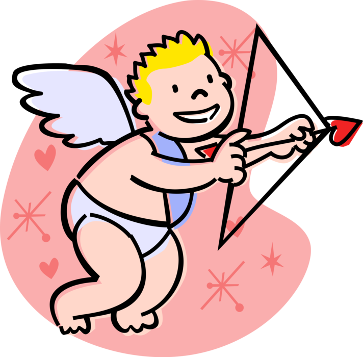 Vector Illustration of Cupid God of Desire and Erotic Love with Archery Bow and Arrow