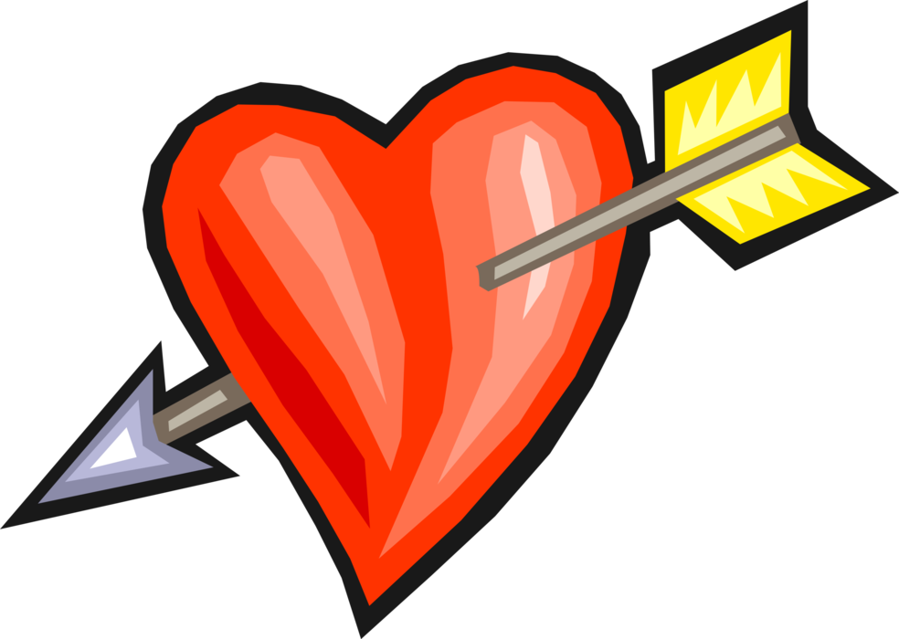 Vector Illustration of Cupid Archer God of Desire and Erotic Lovey Arrow Pierces Love Heart