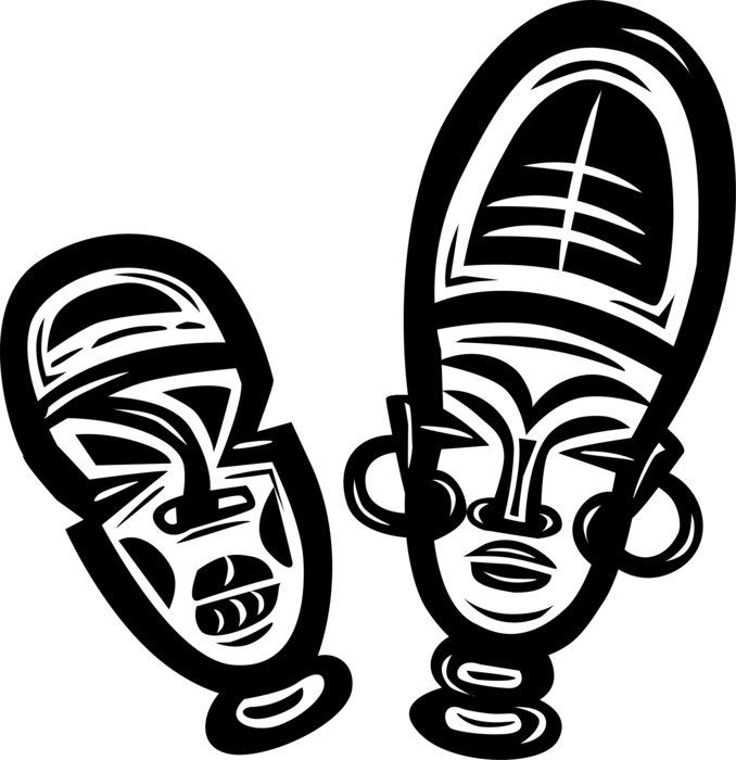 Vector Illustration of Traditional African Wooden Tribal Mask Carved from Wood