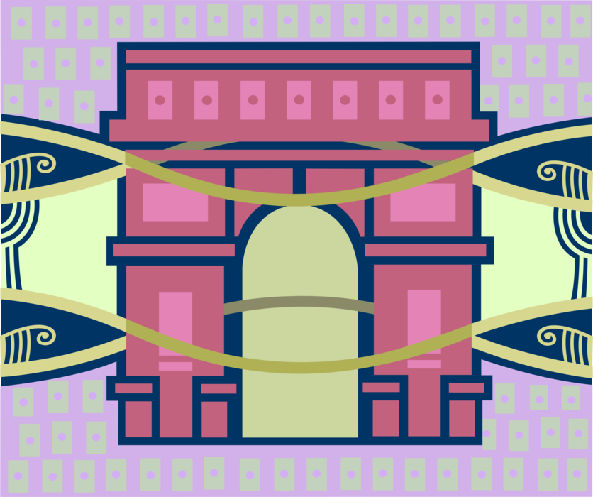 Vector Illustration of Arc de Triomphe Triumphal Arch of the Star Famous Monument, Place Charles de Gaulle, Paris, France