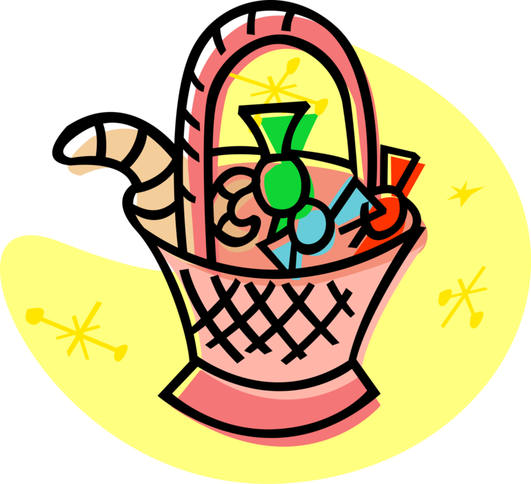 Vector Illustration of Wicker Basket Filled with Candy Confections
