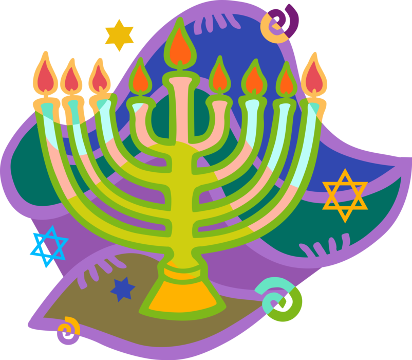 Vector Illustration of Jewish Chanukah Hanukkah Menorah Lampstand Nine Candles Candelabrum 