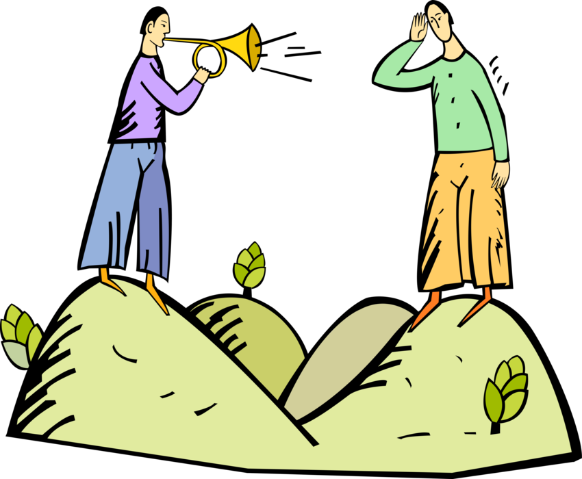 Vector Illustration of Making Announcement with Trumpet Horn Heard by Everyone
