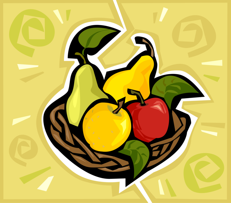 Vector Illustration of Wicker Basket of Fruit Apples and Pears