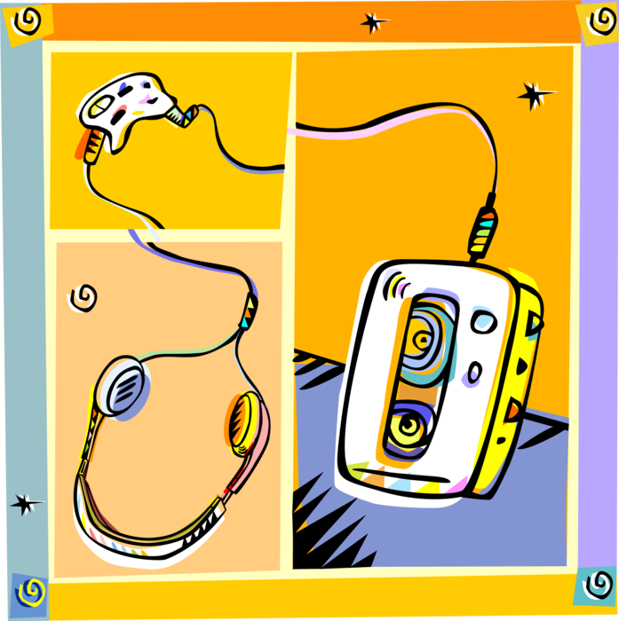 Vector Illustration of Portable Audio Cassette Player with Headphones