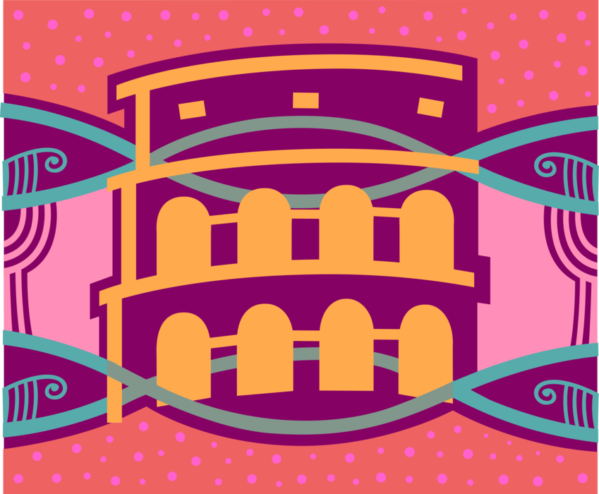 Vector Illustration of Roman Forum Colosseum or Coliseum Flavian Amphitheatre in Rome, Italy