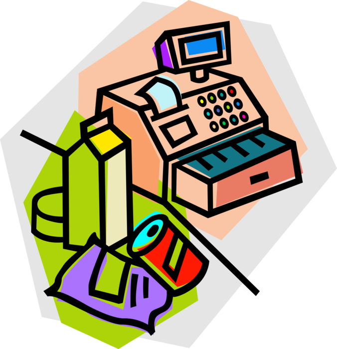 Vector Illustration of Supermarket Grocery Store Food Groceries at Cash Register