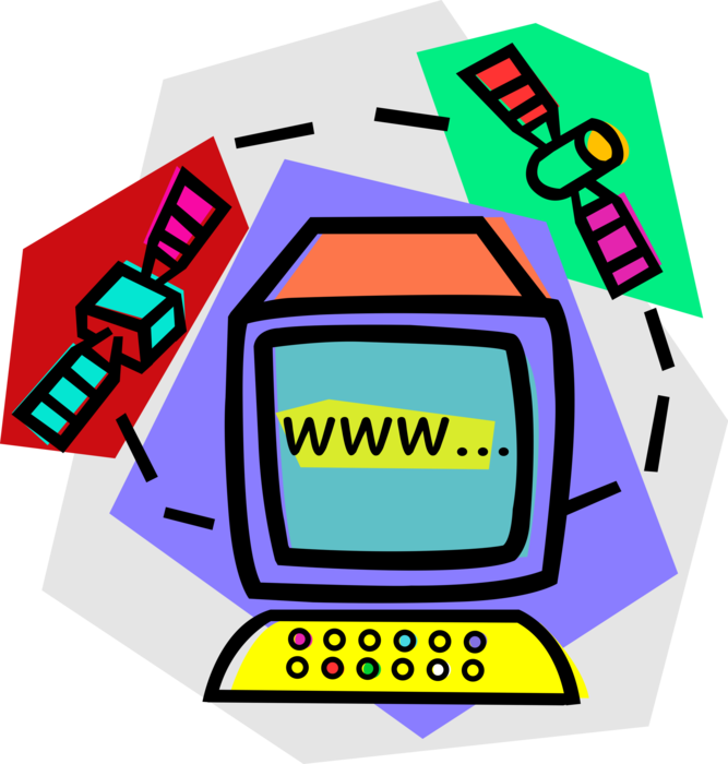Vector Illustration of Online Internet Access via Satellite on Computer Monitor