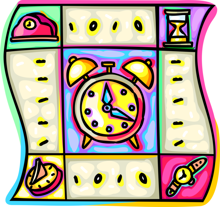 Vector Illustration of Alarm Clock Displays Time and Rings For Wake-Up Call