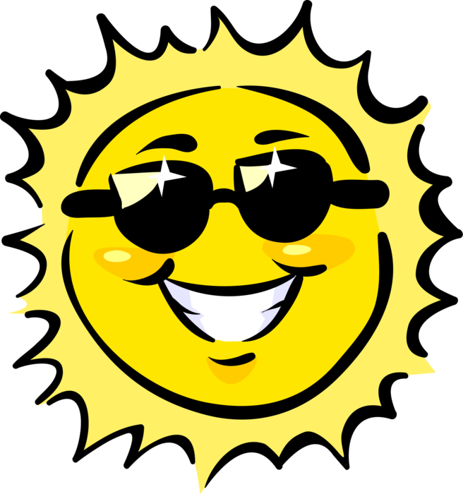 Vector Illustration of Anthropomorphic Sun Wearing Sunglasses