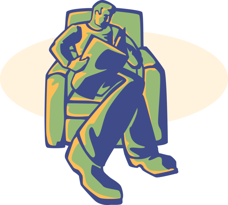 Vector Illustration of Reading Newspaper in Comfortable Chair