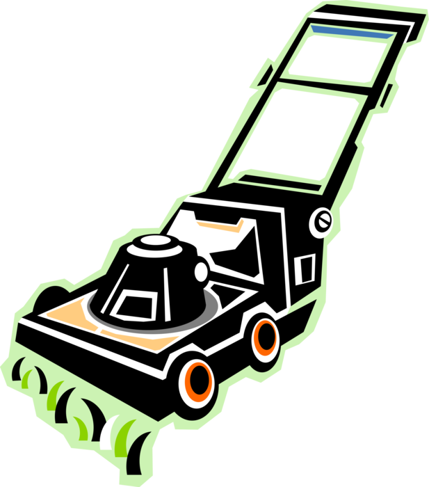 Vector Illustration of Yard Work Lawn Mower Cuts Grass