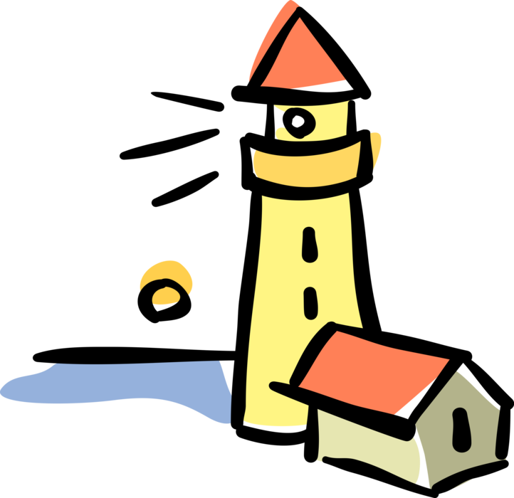 Vector Illustration of Lighthouse Beacon Emits Light as Navigational Aid for Maritime Vessels