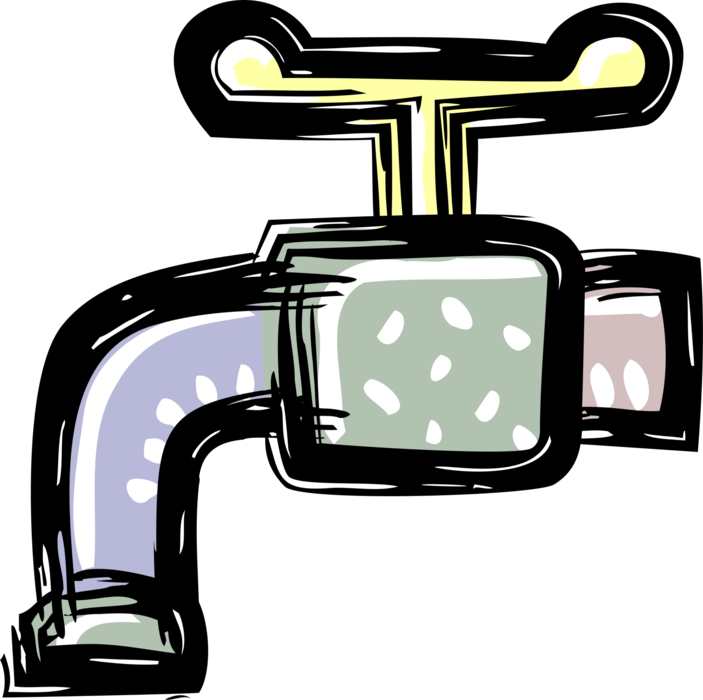 Vector Illustration of Water Tap Sink Faucet Controlls Release of Liquid
