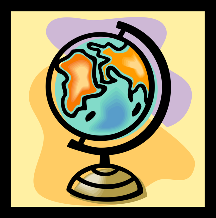 Vector Illustration of Three-Dimensional, Spherical, Scale Model Terrestrial Geographical World Globe