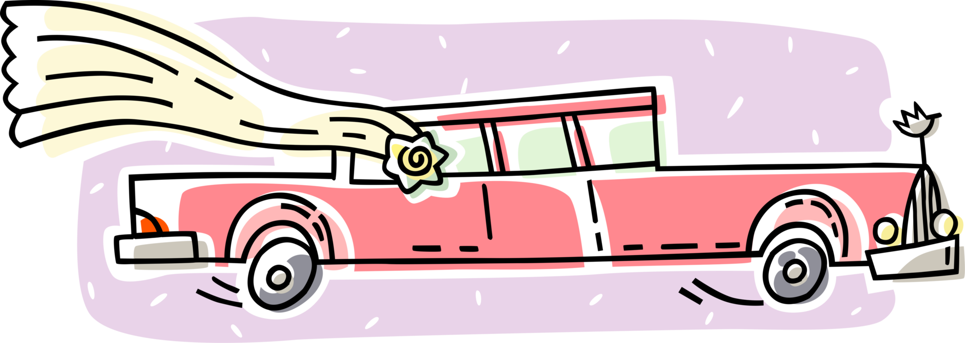 Vector Illustration of Wedding Bride Arrives in Limousine for Marriage Ceremony