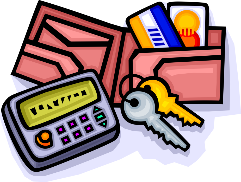 Vector Illustration of Wallet, Pocketbook or Billfold Carries Personal Items of Cash, Credit Cards, Identification Documents