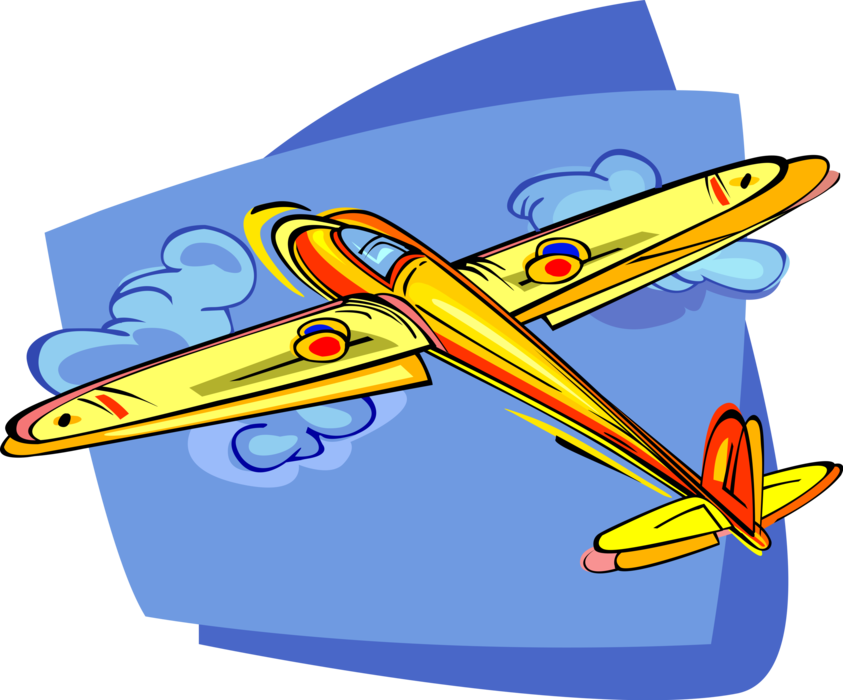Vector Illustration of Glider Heavier-than-Air Aircraft Glides in Free Flight