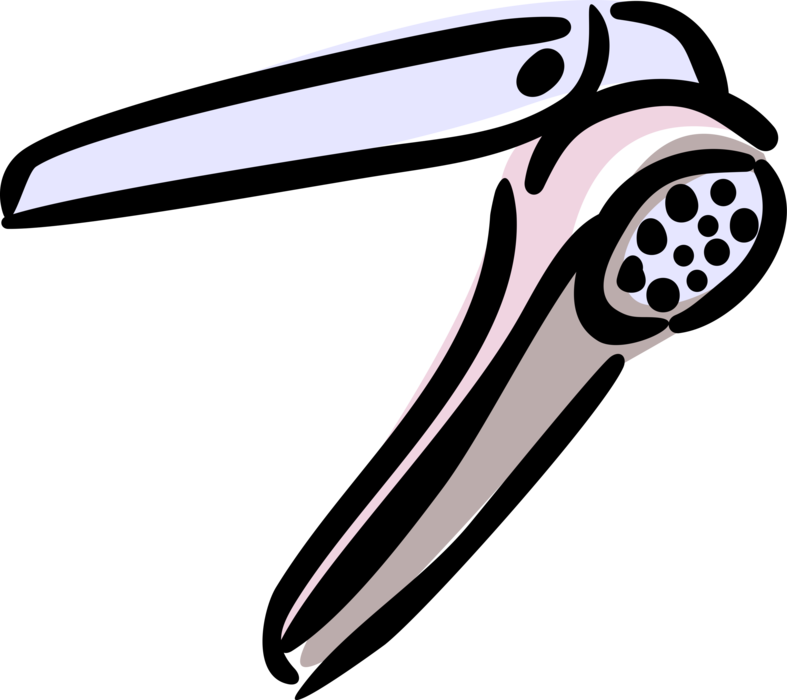 Vector Illustration of Kitchen Garlic Press Tool Crushes Cloves