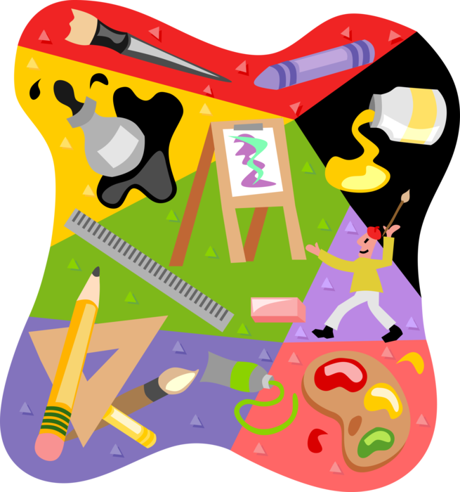 Vector Illustration of Visual Arts Artist Supplies and Equipment