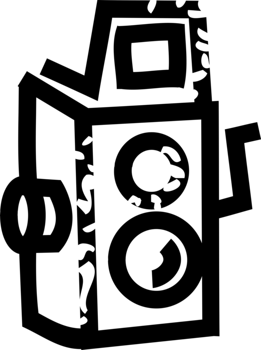 Vector Illustration of Photography Twin-Lens Reflex Camera TLR with Two Objective Lenses