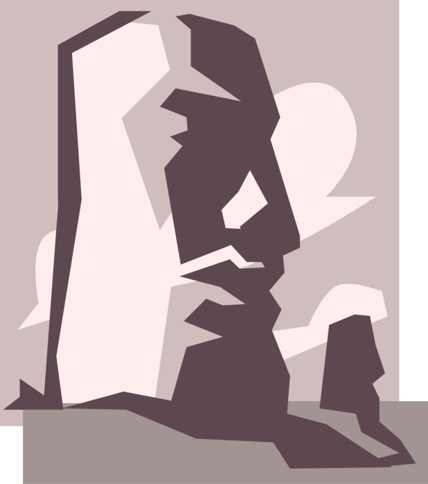 Vector Illustration of Easter Island Moai Monolithic Stone Statue Heads Carved by Rapa Nui People