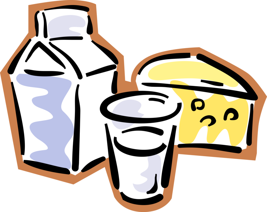 Vector Illustration of Fresh Dairy Products Milk, Cheese and Glass of Cold Milk