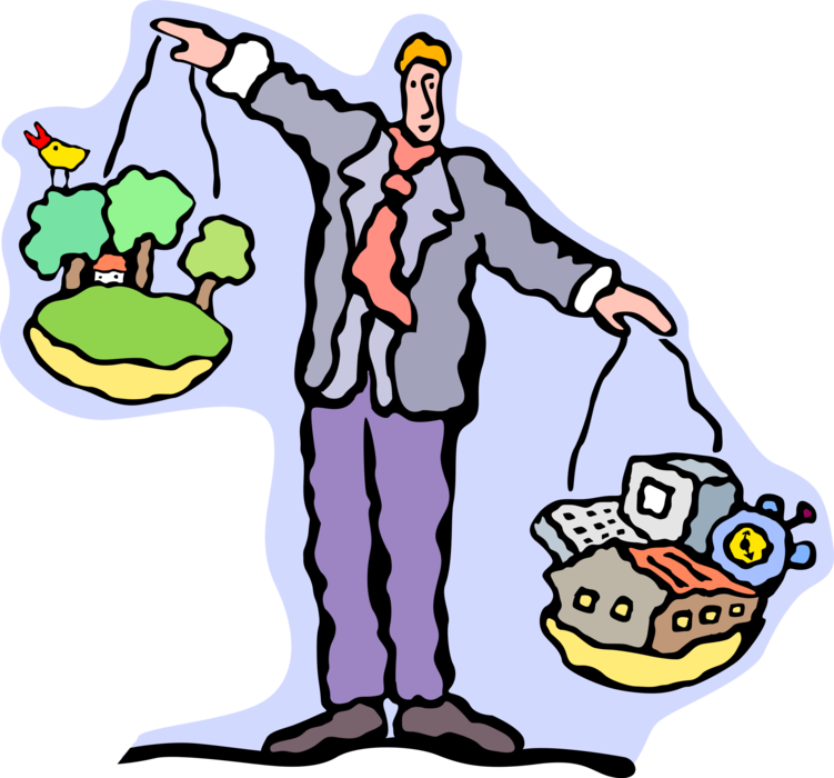 Vector Illustration of Businessman Balancing Technology and the Environment