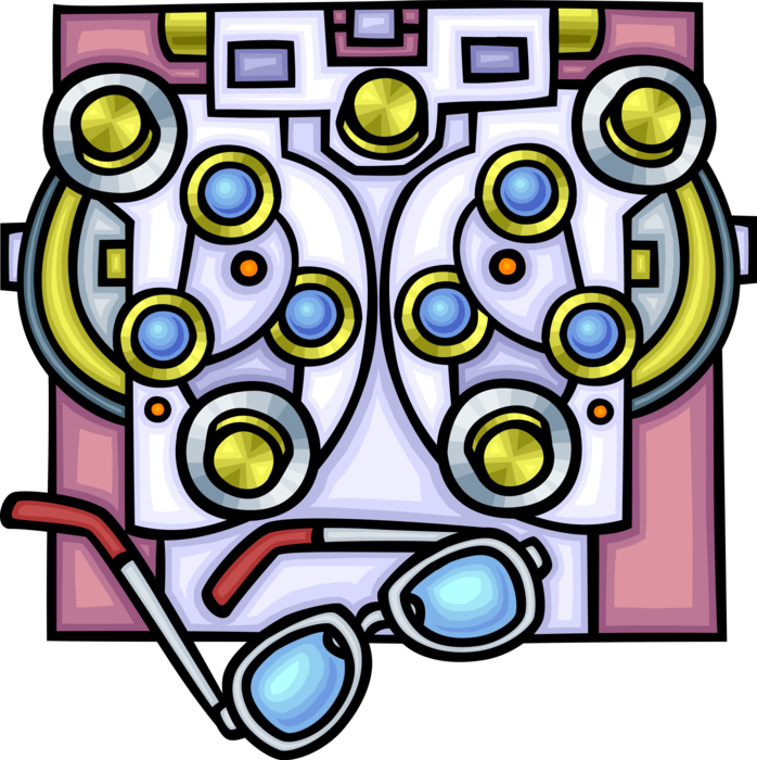 Vector Illustration of Ophthalmologist Optician Eye Examination Equipment at Optometrist's Office