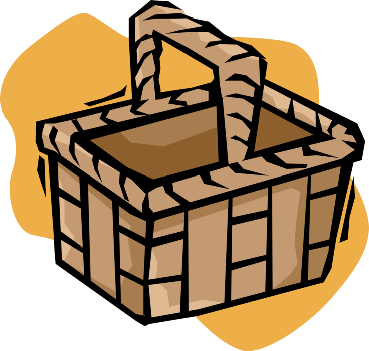 Vector Illustration of Picnic Basket or Picnic Hamper Holds Food and Tableware for Picnic Meal